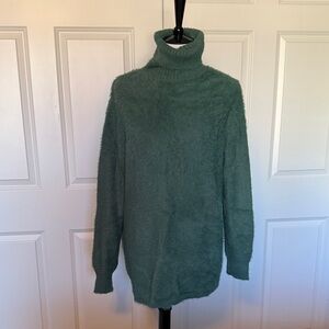 Zara Fuzzy Green Turtleneck Sweater